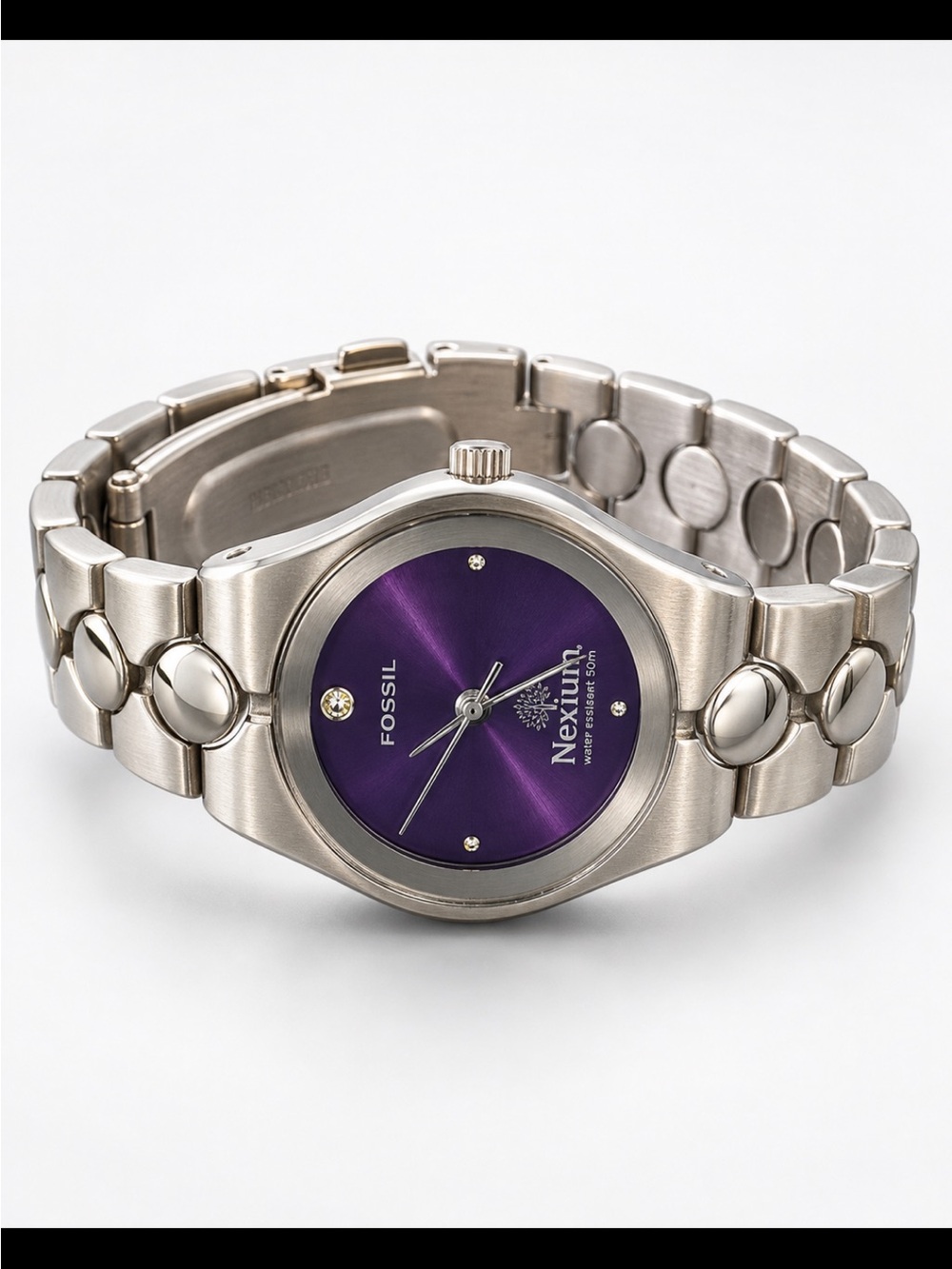 Fossil Silver-Tone Bracelet Watch — Purple Dial